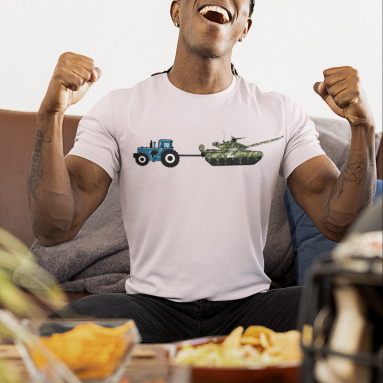 Ukrainian Tractor Pulling a Russian Tank, Funny Graphic Design T-shirt (unisex)